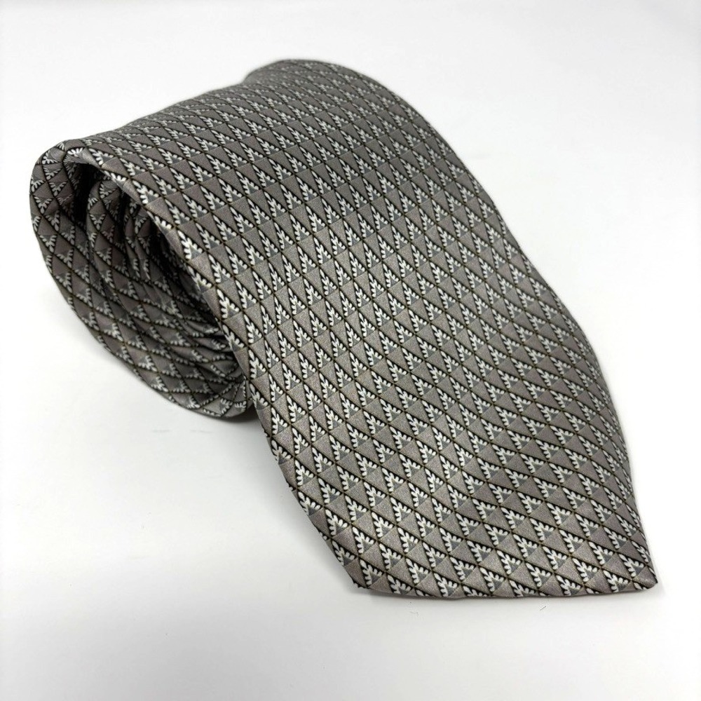 Brioni Tie Mens Gray Made in Italy 100% Silk Neck Tie AOP Geometric Pattern